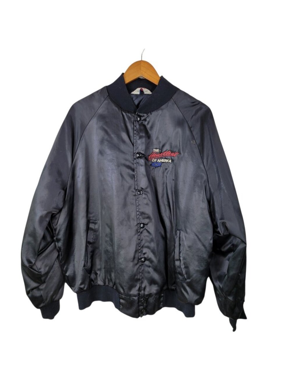 VTG Chevy Jacket Mens 2XL Embroidered Logo Nylon USA 80s Heartbeat Black